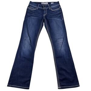 BKE Jeans 27 R‎ Peyton Straight Low Rise Womens Dark Wash Thick Stitch Denim